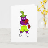 Aubergine op boksen met boks handschoenen kaart (Gele Bloem)
