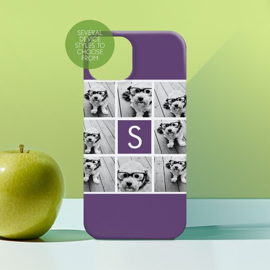 Aubergine Paars en Wit Foto Collage Monogram Case-Mate iPhone Case
