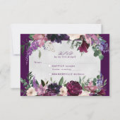 Aubergine Paarse Bloemen Bruiloft RSVP invoegen (Voorkant)
