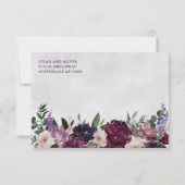 Aubergine Paarse Bloemen Bruiloft RSVP invoegen (Achterkant)