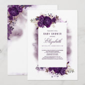 Aubergine Paarse Bloemen Waterverf Baby shower Kaart (Voorkant / Achterkant)