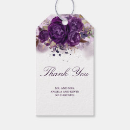 Aubergine Paarse Bloemen Waterverf Bruiloft Cadeaulabel
