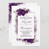 Aubergine Paarse Bloemen Waterverf repetitie diner Kaart (Voorkant / Achterkant)