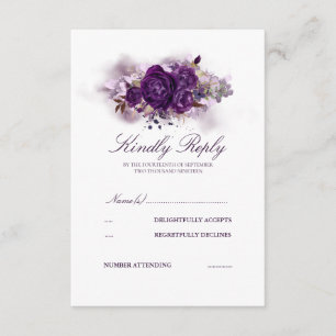 Aubergine Paarse Bloemen Waterverven Bruiloft RSVP Kaartje
