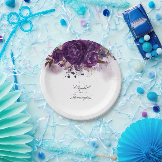 Aubergine Paarse bloemig Papieren Bordje (Feest)