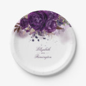 Aubergine Paarse bloemig Papieren Bordje (Voorkant)