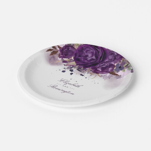 Aubergine Paarse bloemig Papieren Bordje (Gekanteld)