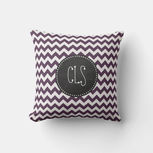 Aubergine Paarse Chevron; Retro schoolbord Kussen (Voorkant)