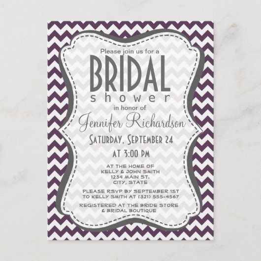 Aubergine Paarse Chevron; zig zag Uitnodiging Briefkaart (Voorkant)