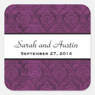 Aubergine Paarse Damask Save the Date Wedding V05 Vierkante Sticker