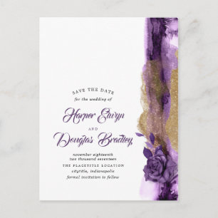Aubergine Paarse en gouden glitter Save the Date Aankondigingskaart