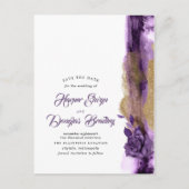 Aubergine Paarse en gouden glitter Save the Date Aankondigingskaart (Voorkant)