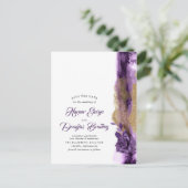 Aubergine Paarse en gouden glitter Save the Date Aankondigingskaart (Staand voorkant)