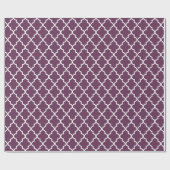 Aubergine Paarse en witte Marokkaanse Quatrefoil Cadeaupapier (Vlak)