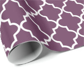 Aubergine Paarse en witte Marokkaanse Quatrefoil Cadeaupapier (Rol Hoek)