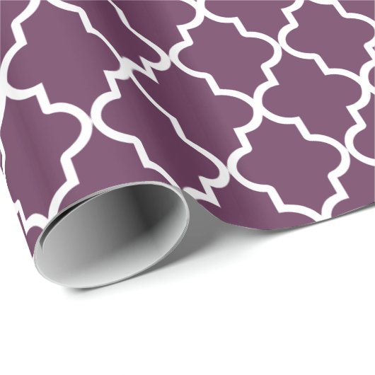 Aubergine Paarse en witte Marokkaanse Quatrefoil Cadeaupapier (Rol Hoek)