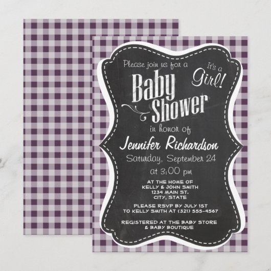 Aubergine Paarse Gingham; Krijtbordlook Kaart (Voorkant / Achterkant)