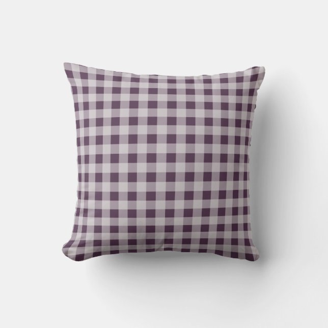 Aubergine Paarse Gingham Pattern Kussen (Voorkant)