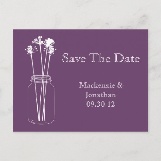 aubergine Paarse metselaar Jar Save the date Aankondigingskaart (Voorkant)