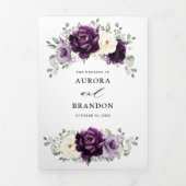 Aubergine Paarse Pruim Ivoor Witte Bloemige Trouw Drieluik Aankondiging (Cover)