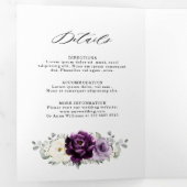 Aubergine Paarse Pruim Ivoor Witte Bloemige Trouw Drieluik Aankondiging (Binnenzijde eerst)