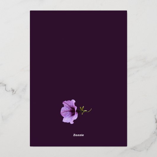 Aubergine Paarse pruimenbloem Folie Uitnodiging (Achterkant)