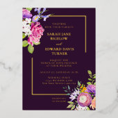 Aubergine Paarse Ranunculus Floral Folie Uitnodiging (Voorkant)