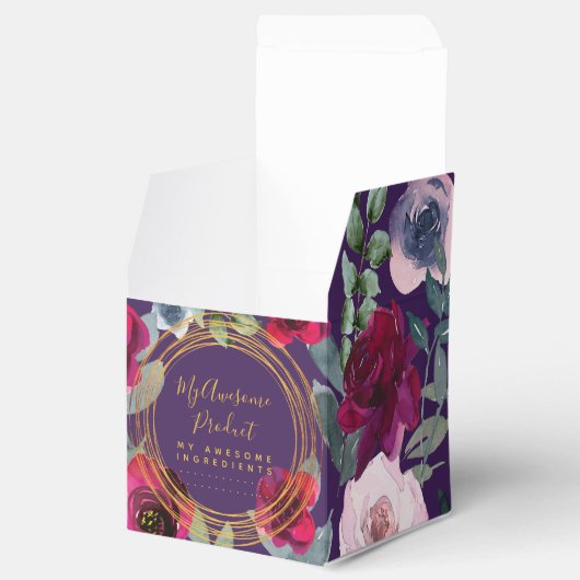 Aubergine Paarse Salie Groene Bloemige Gebrandmerk Bedankdoosjes (Geopend)