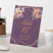 Aubergine Paarse Sinaasappel Bloemen Tafel Nummer Reclamebord Met Voetstuk (Insitu)