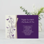 Aubergine Paarse Tan Ivoor Bloemenvlinders Kaart (Staand voorkant)