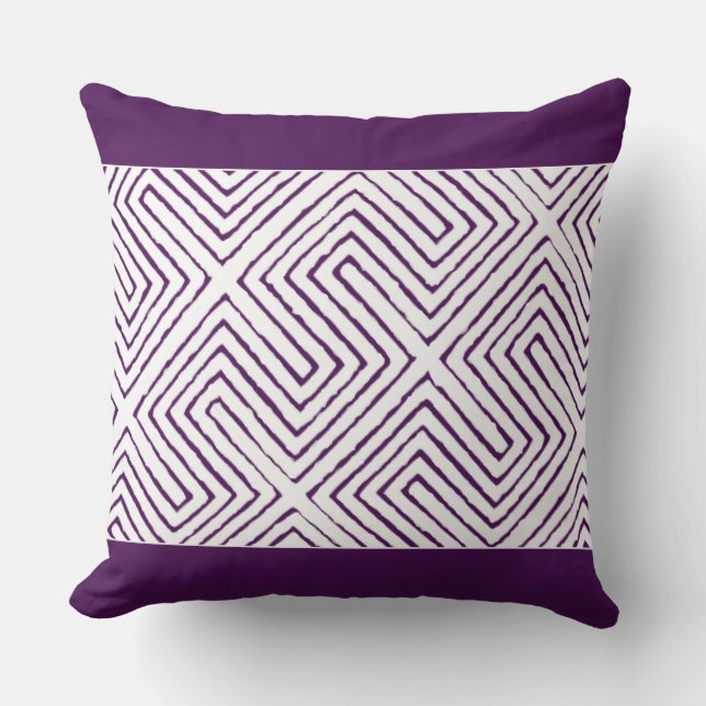 Aubergine Paarse witte Afrikaanse modderdoek patro Kussen (Voorkant)