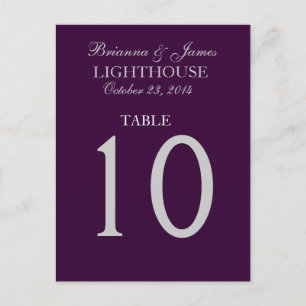 Aubergine Paarse & Zilveren Trouwtafel Nummer Kaar Briefkaart