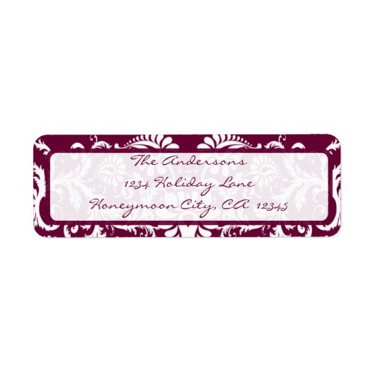 Aubergine Plum Damask Swirl Retrun adreslabel Etiket (Voorkant)