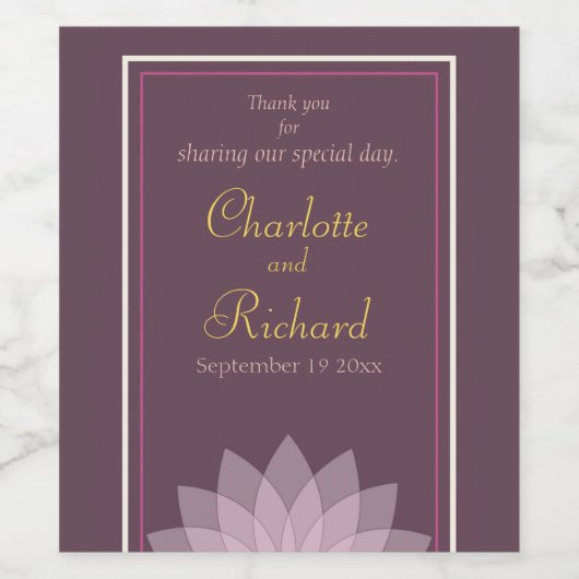 Aubergine Pruim en Blush Roze Bloemen bruiloft Wijn Etiket (Enkel label)