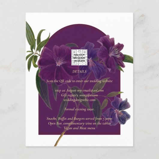 Aubergine Pruim Paars Bloemig Bosgroen Trouwdag (Achterkant)