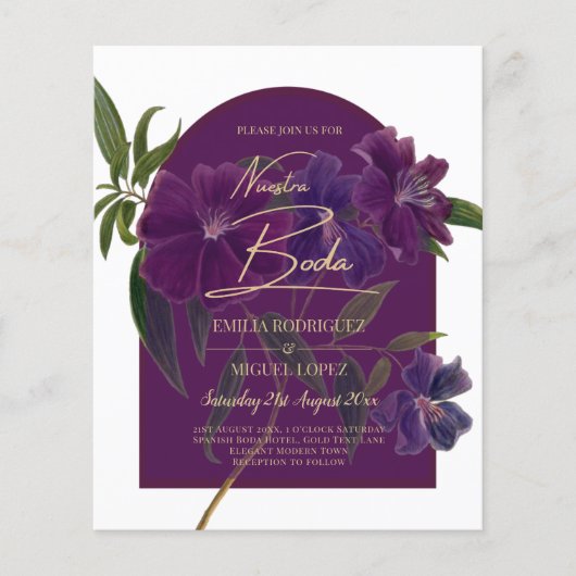 Aubergine Pruim Paars Bloemig Bosgroen Trouwdag (Voorkant)