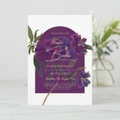 Aubergine Pruim Paars Bloemig Bosgroen Trouwdag Kaart (Staand voorkant)