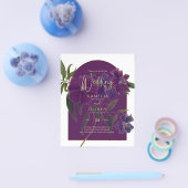 Aubergine Pruim Paars Bloemmotief Bosgroen Trouwda Flyer (Enkel)