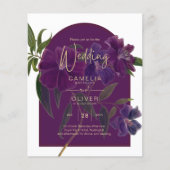 Aubergine Pruim Paars Bloemmotief Bosgroen Trouwda Flyer (Voorkant)