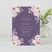 Aubergine Ranunculus Eucalyptus Bruiloft Kaart (Staand voorkant)