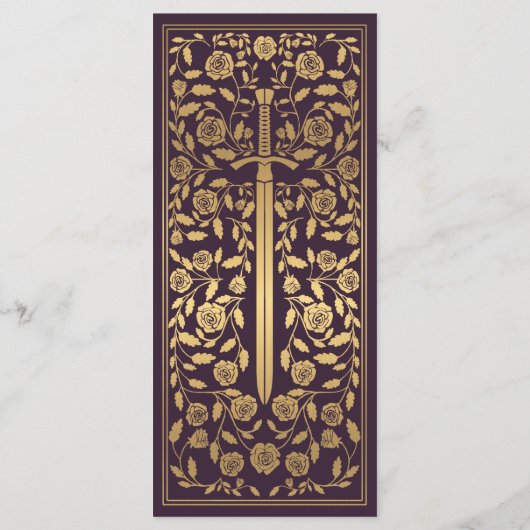 Aubergine Royal Medieval Sword Wedding Flat Menu (Achterkant)