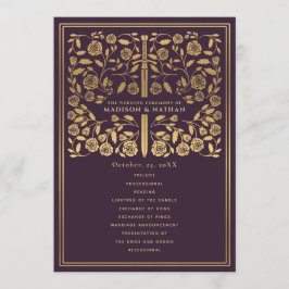 Aubergine Royal Medieval Sword Wedding Program Programmakaart
