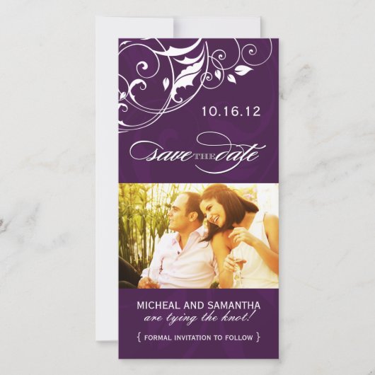 Aubergine Save the Date Foto Kaarten (Voorkant)