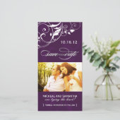Aubergine Save the Date Foto Kaarten (Staand voorkant)