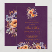 Aubergine Sinaasappel Bloemen Bruiloft Koppels Dou Kaart (Voorkant / Achterkant)