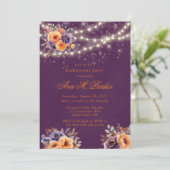 Aubergine Sinaasappel Bloemenverlichting Bachelore Kaart (Staand voorkant)