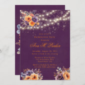 Aubergine Sinaasappel Bloemenverlichting Bachelore Kaart (Voorkant / Achterkant)