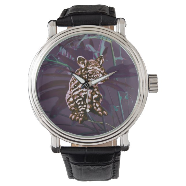 Aubergine tapir floral horloge (Voorkant)