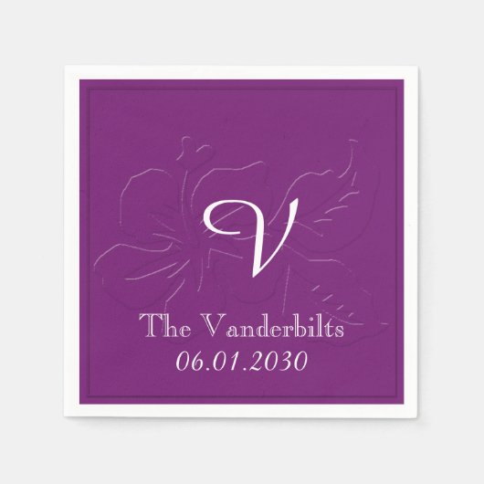 Aubergine Tone op Tone Monogram Huwelijk Servet (Voorkant)