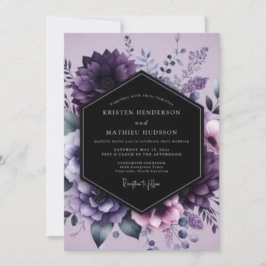 Aubergine Twilight Bloom Wedding Kaart (Voorkant)